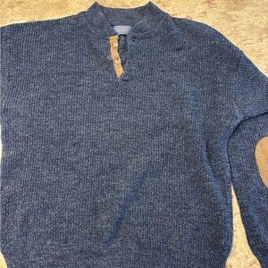 Pendleton Men's Heather Blue Sweater Medium with Tan Elbow Patches